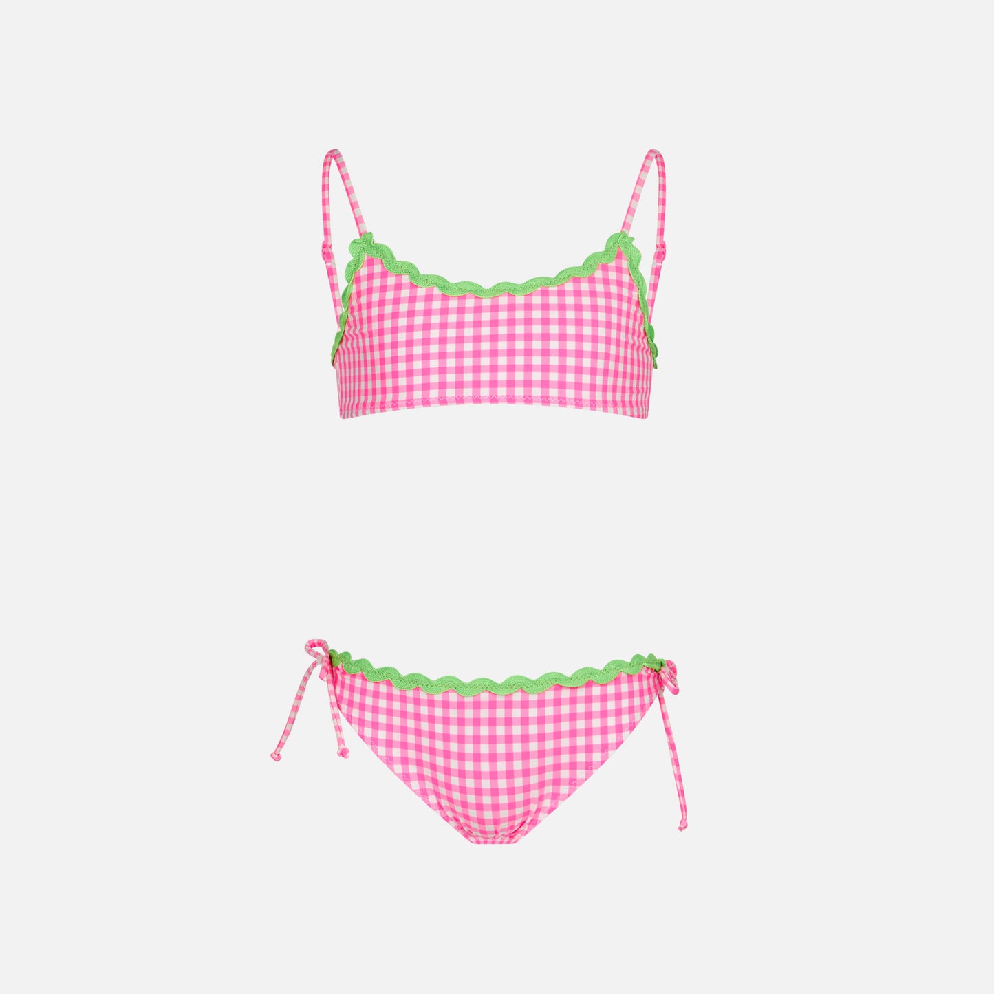 Girl bralette bikini with white and fuchsia Vichy pattern - MC2 Saint Barth