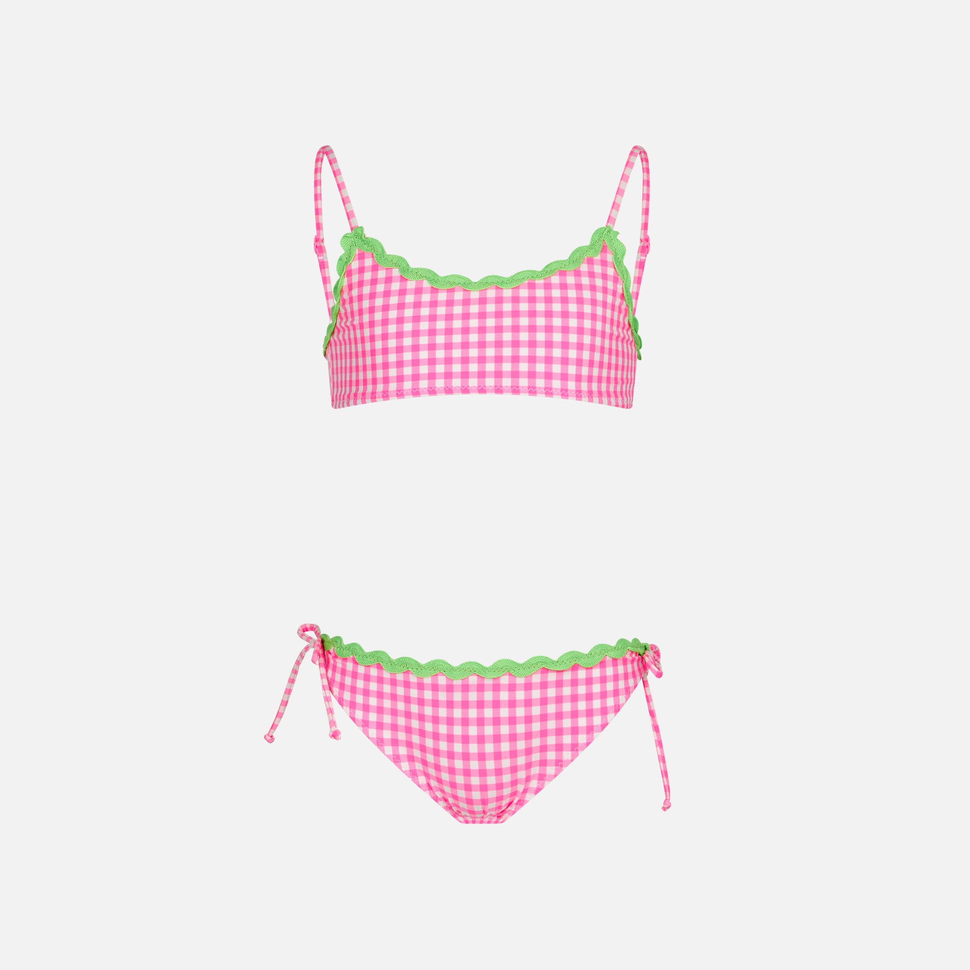 Girl bralette bikini with white and fuchsia Vichy pattern - MC2 Saint Barth