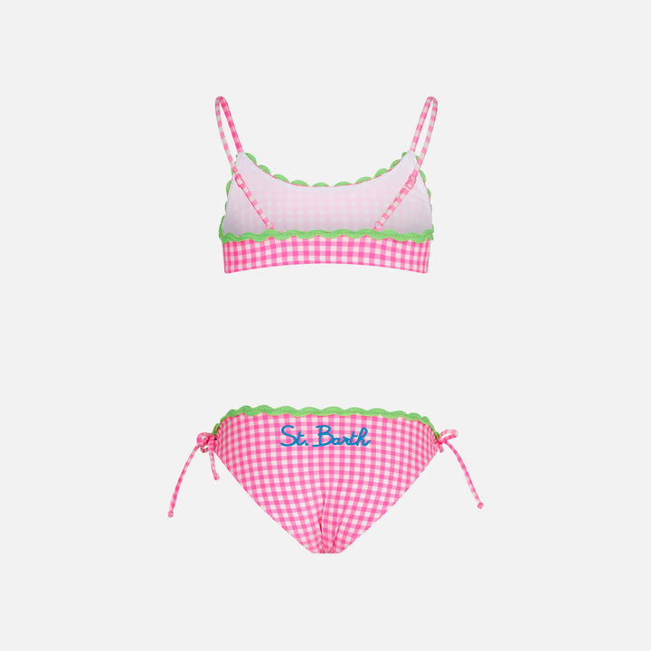 Girl bralette bikini with white and fuchsia Vichy pattern - MC2 Saint Barth