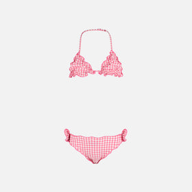 Girl triangle bikini with pink gingham print - MC2 Saint Barth