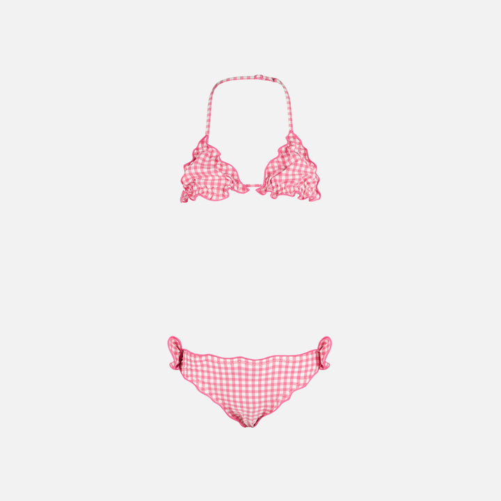 Girl triangle bikini with pink gingham print - MC2 Saint Barth