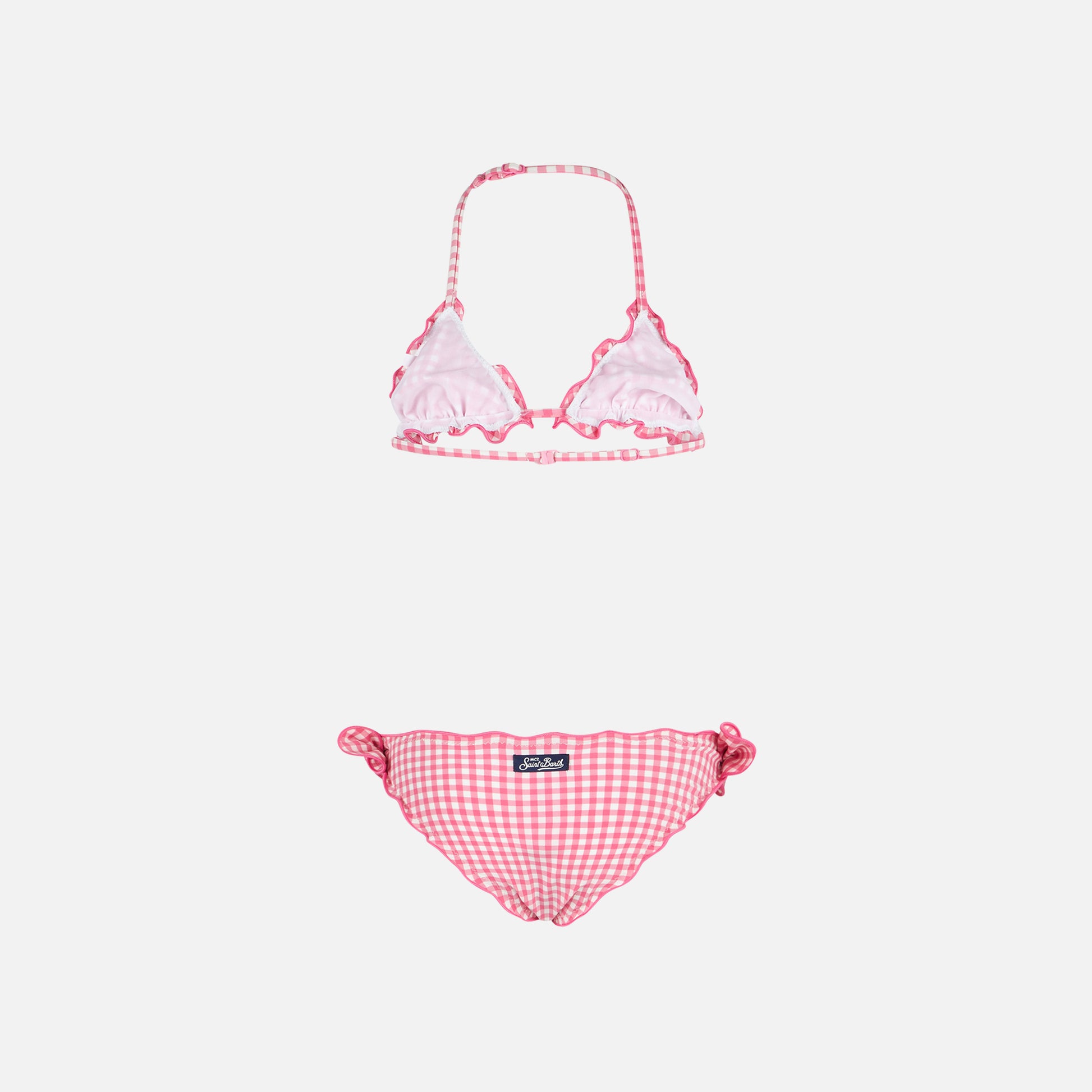 Girl triangle bikini with pink gingham print - MC2 Saint Barth