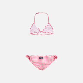 Girl triangle bikini with pink gingham print - MC2 Saint Barth