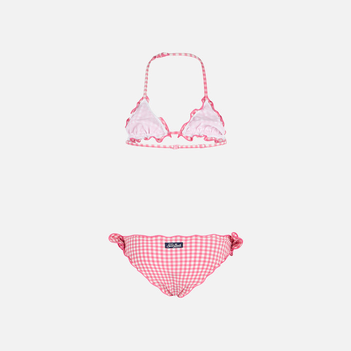 Girl triangle bikini with pink gingham print - MC2 Saint Barth