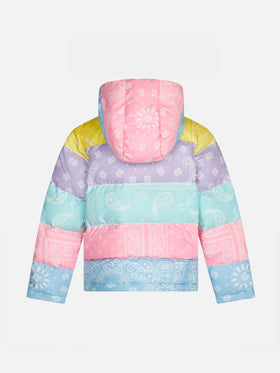 Girl hooded down padded jacket bandanna print - MC2 Saint Barth