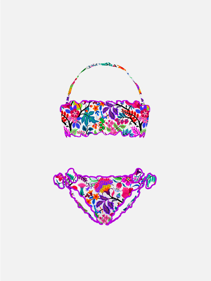 Mc2 Saint Barth Bikini da bambina a fascia con fiori multicolore