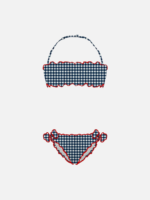 Mädchen-Bandeau-Bikini mit Gingham-Print