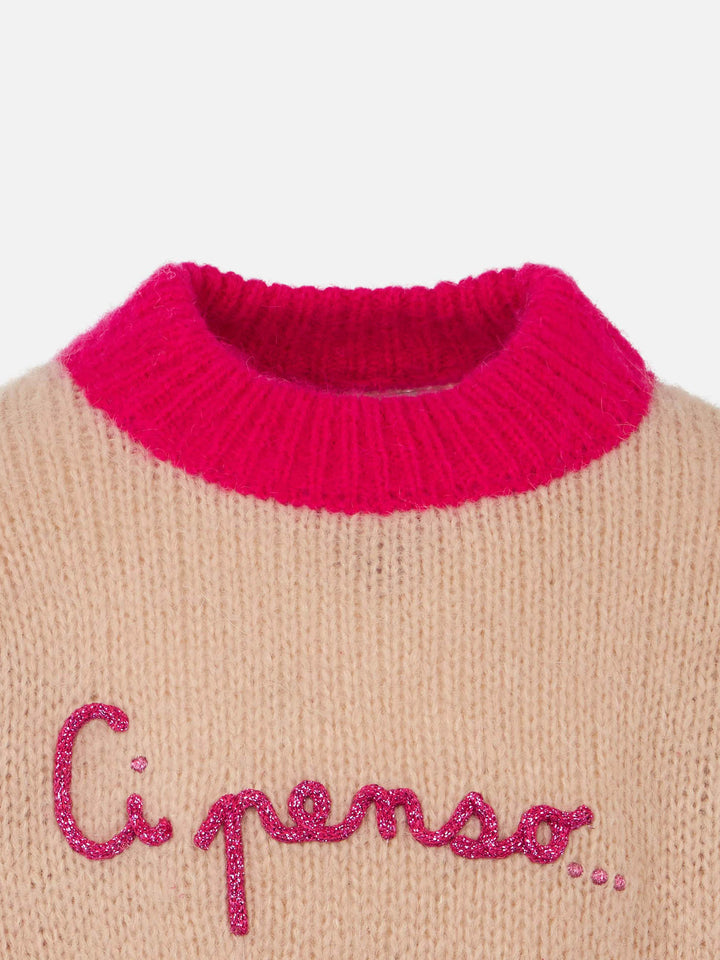 Girl boxy shape soft sweater with Ci penso... embroidery - MC2 Saint Barth