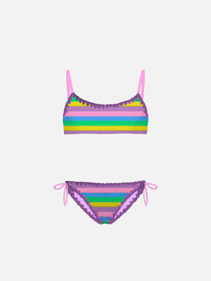 Mc2 Saint Barth Bikini da bambina a bralette con righe multicolore