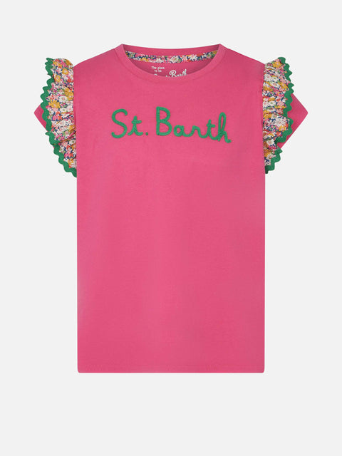Girl cotton t-shirt with flounce and embroidery - MC2 Saint Barth