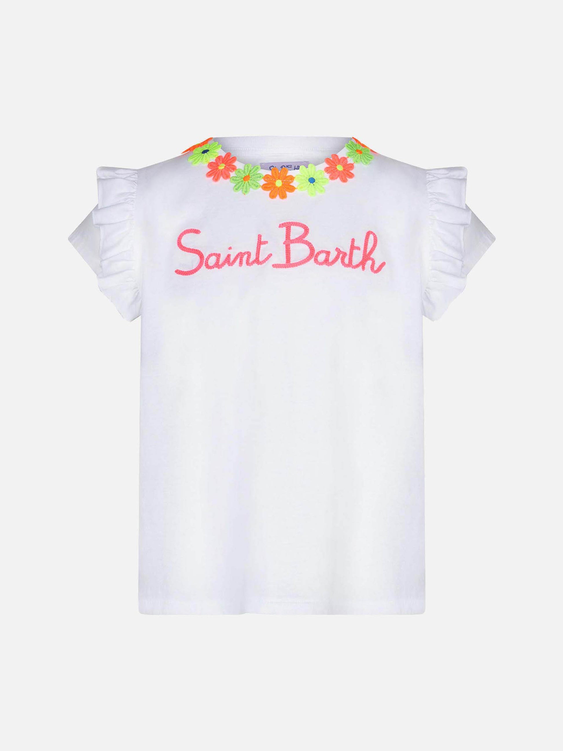Girl cotton t-shirt with flounce and embroidery - MC2 Saint Barth