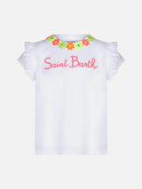 Girl cotton t-shirt with flounce and embroidery