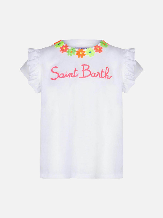 Mc2 Saint Barth T-shirt da bambina in cotone con balza e ricamo