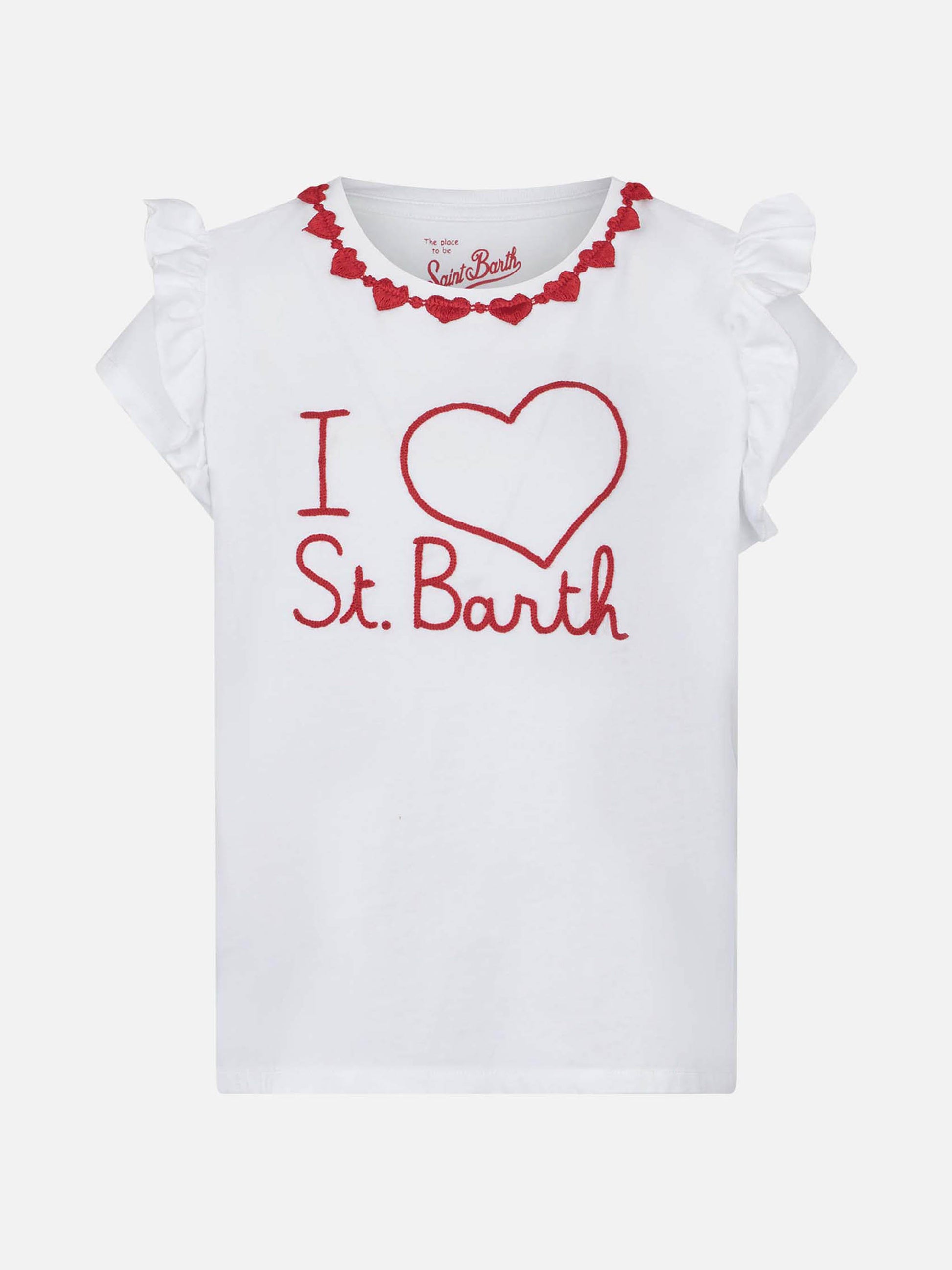 Girl cotton t-shirt with flounce and embroidery - MC2 Saint Barth