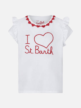 Girl cotton t-shirt with flounce and embroidery - MC2 Saint Barth