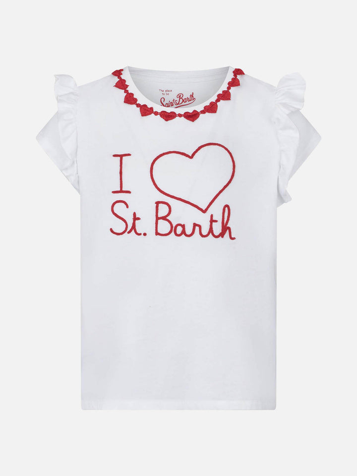 Girl cotton t-shirt with flounce and embroidery - MC2 Saint Barth