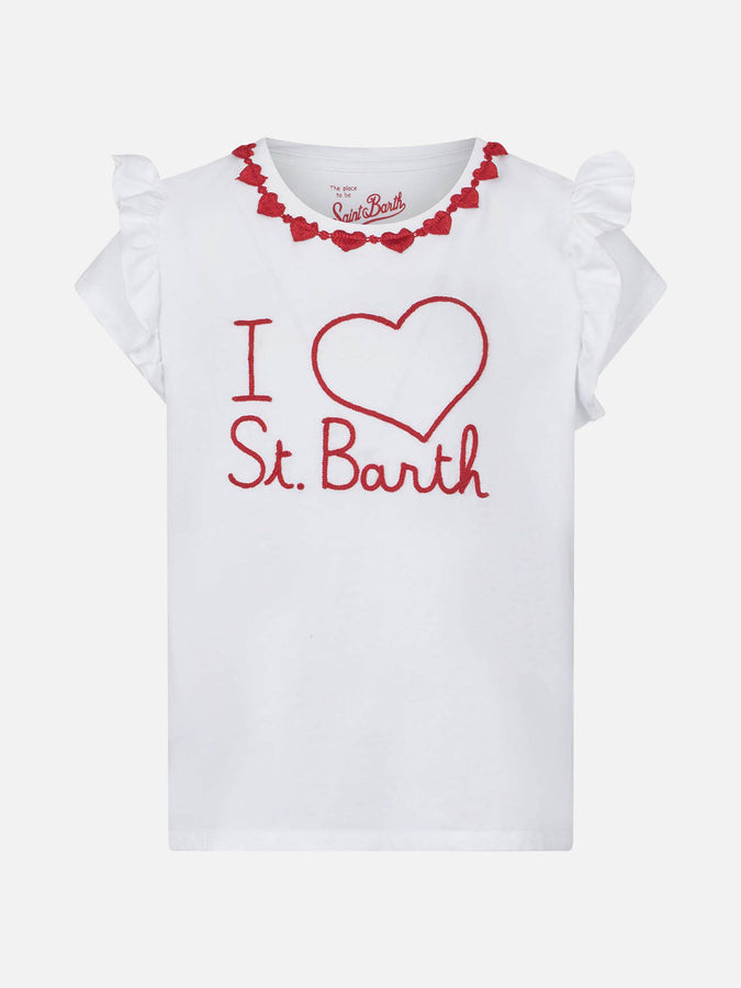 Mc2 Saint Barth T-shirt da bambina in cotone con balza e ricamo