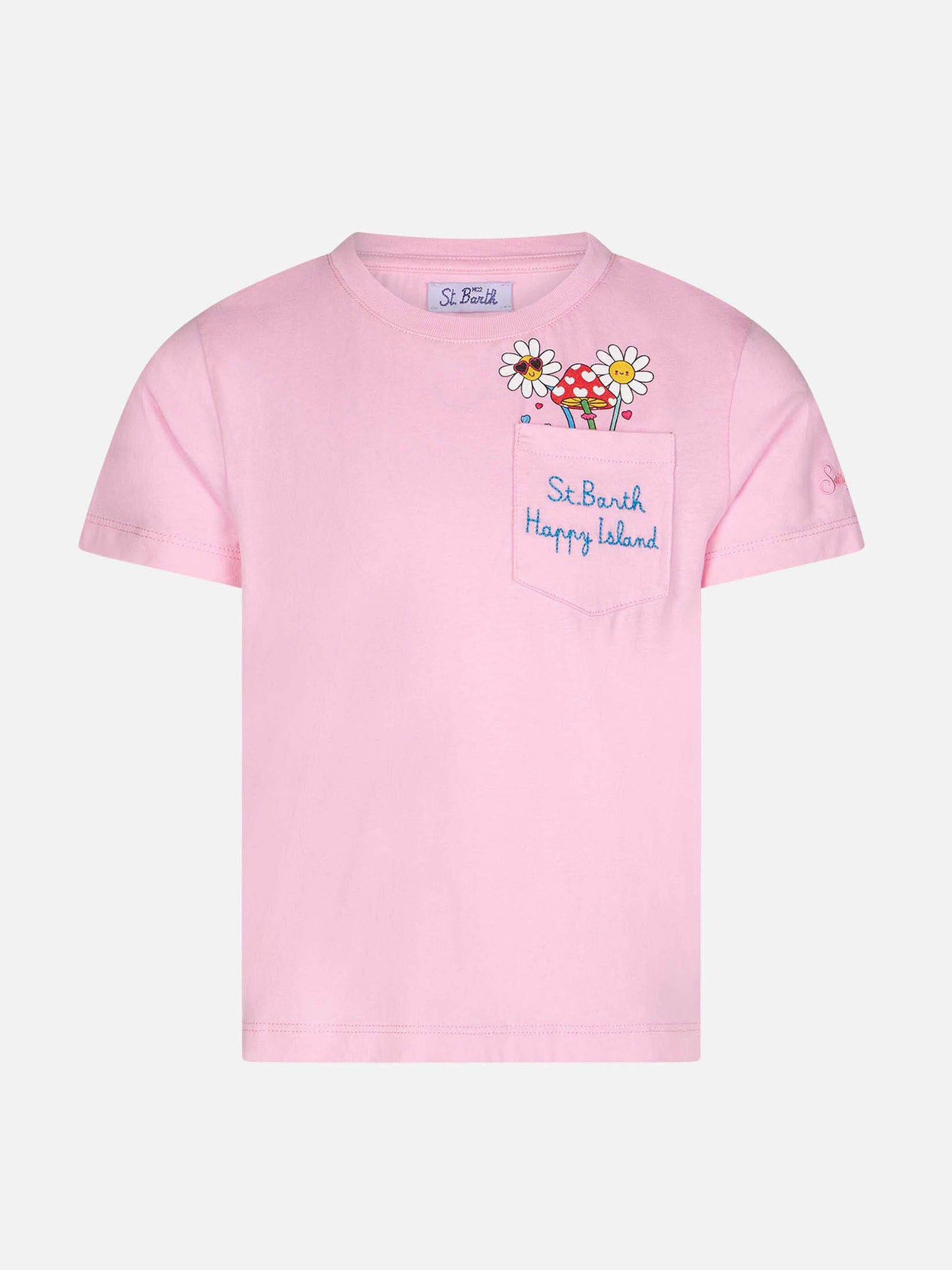 Girl cotton t-shirt with St. Barth Happy Island embroidery - MC2 Saint Barth