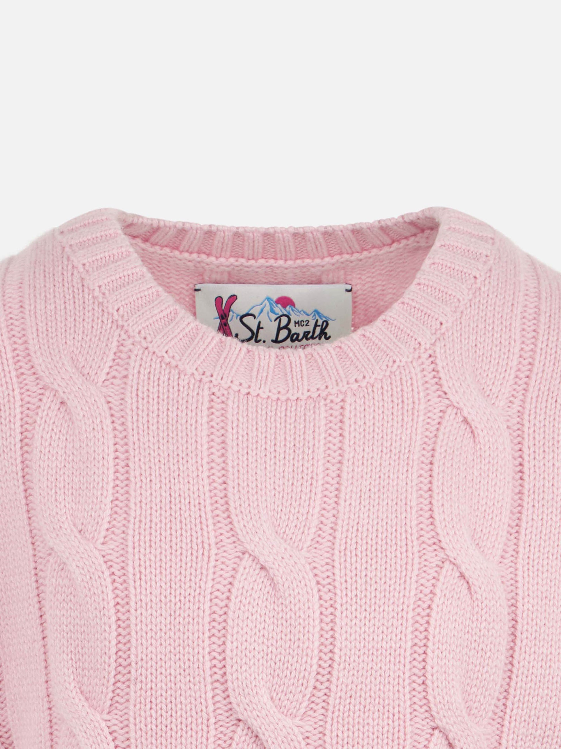 Girl crewneck braided sweater with Saint Barth lurex print - MC2 Saint Barth