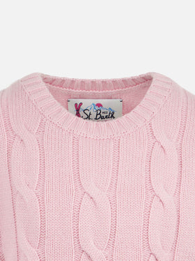 Girl crewneck braided sweater with Saint Barth lurex print - MC2 Saint Barth