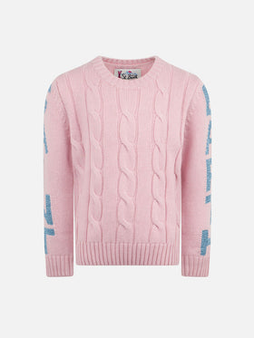 Girl crewneck braided sweater with Saint Barth lurex print - MC2 Saint Barth