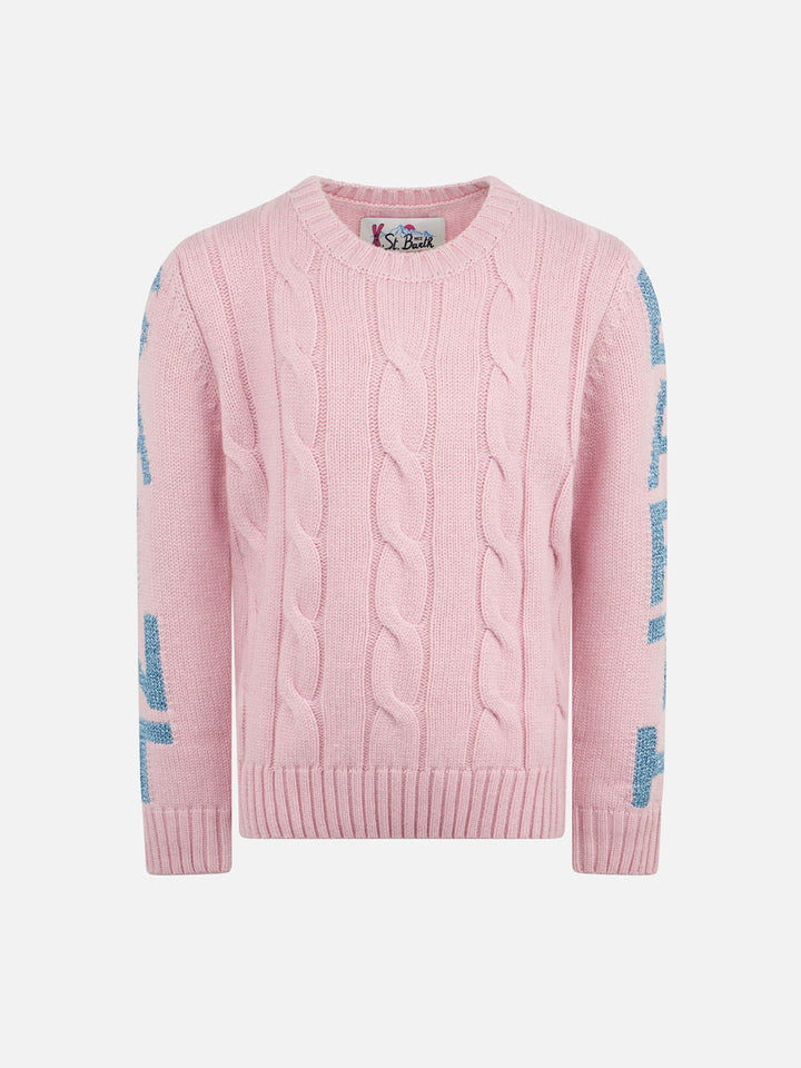 Girl crewneck braided sweater with Saint Barth lurex print - MC2 Saint Barth