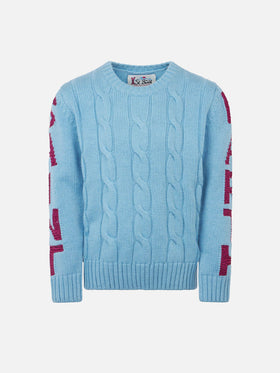 Girl crewneck braided sweater with Saint Barth lurex print - MC2 Saint Barth