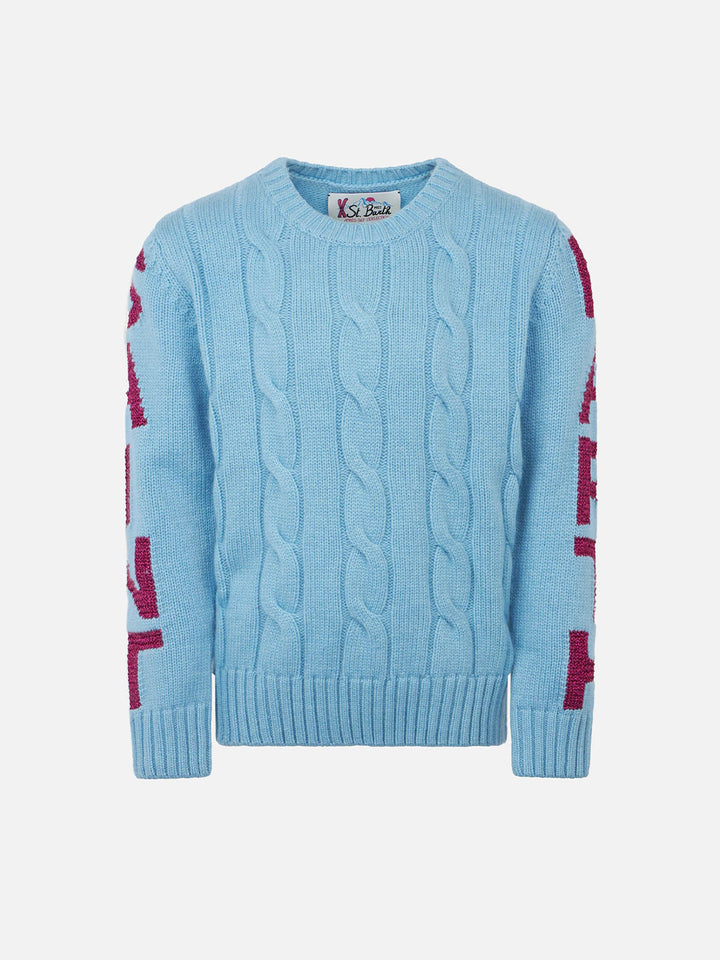Girl crewneck braided sweater with Saint Barth lurex print - MC2 Saint Barth