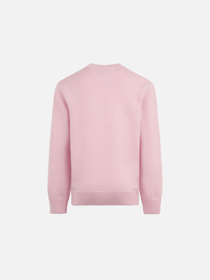 Girl crewneck pink sweater with Mother & Sons embroidery - MC2 Saint Barth