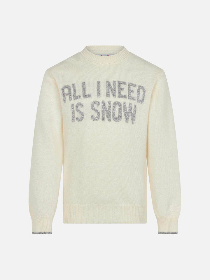 Girl crewneck sweater with All I need is snow lettering - MC2 Saint Barth