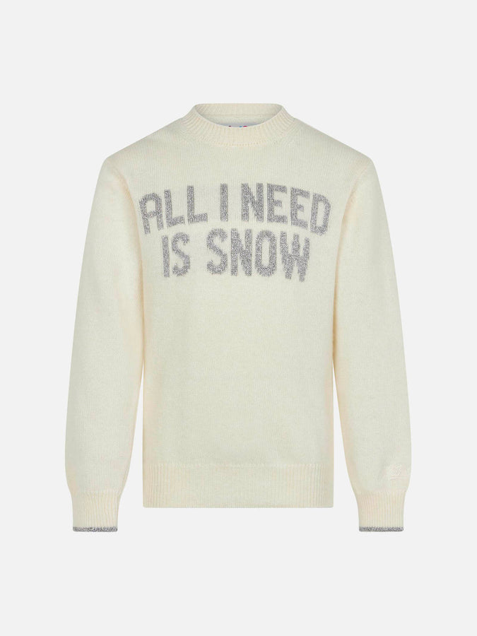 Mc2 Saint Barth Maglia da bambina girocollo con scritta All I need is snow