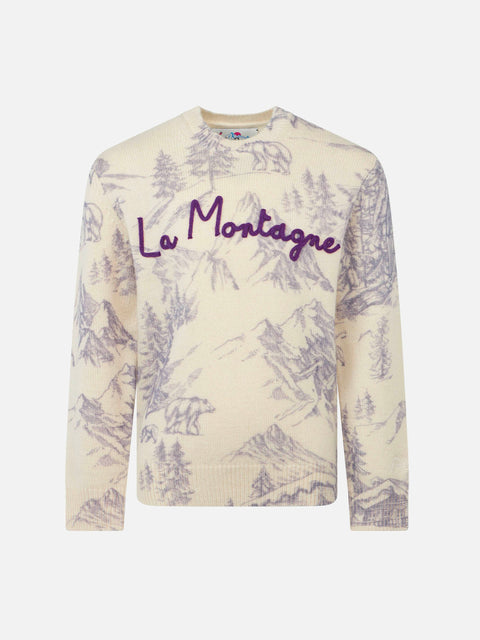 Girl crewneck toile de jouy sweater with La Montagne embroidery - MC2 Saint Barth