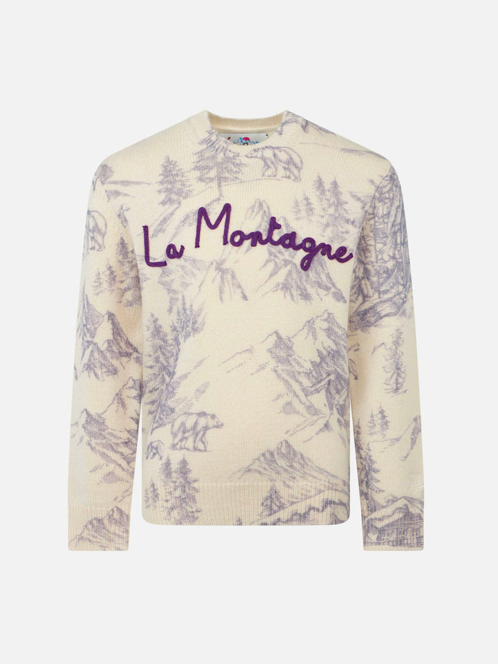 Girl crewneck toile de jouy sweater with La Montagne embroidery - MC2 Saint Barth