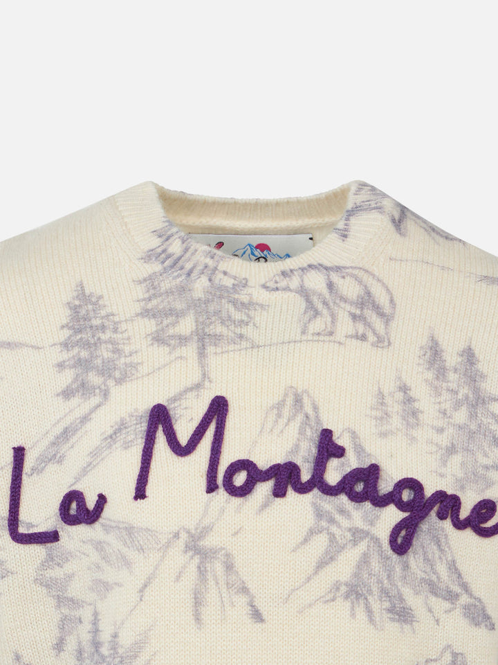 Girl crewneck toile de jouy sweater with La Montagne embroidery - MC2 Saint Barth