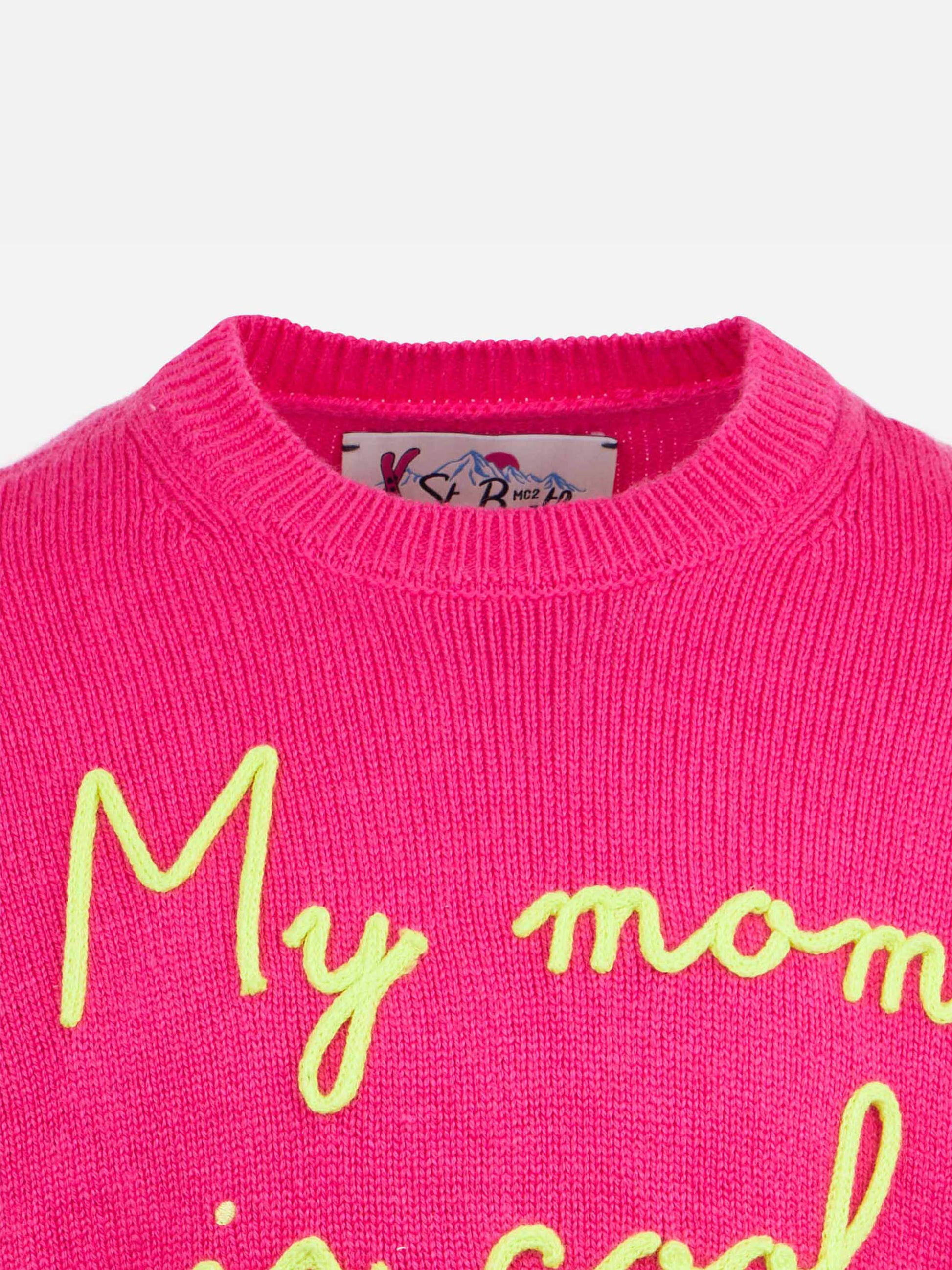 Girl crewneck sweater with My mom is Cool embroidery - MC2 Saint Barth