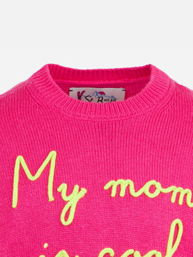 Girl crewneck sweater with My mom is Cool embroidery - MC2 Saint Barth