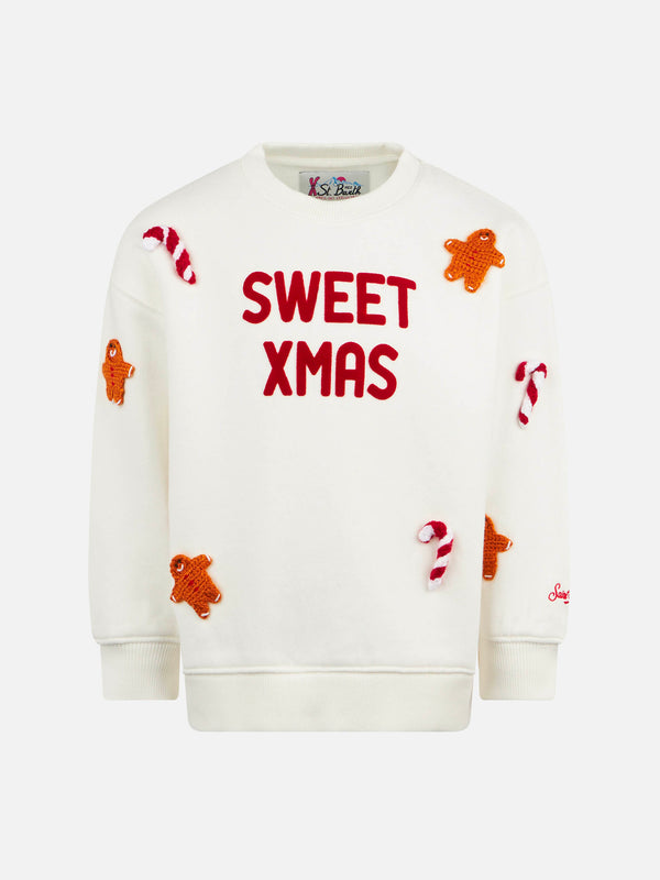 Girl crewneck white sweatshirt with ginger cane patches