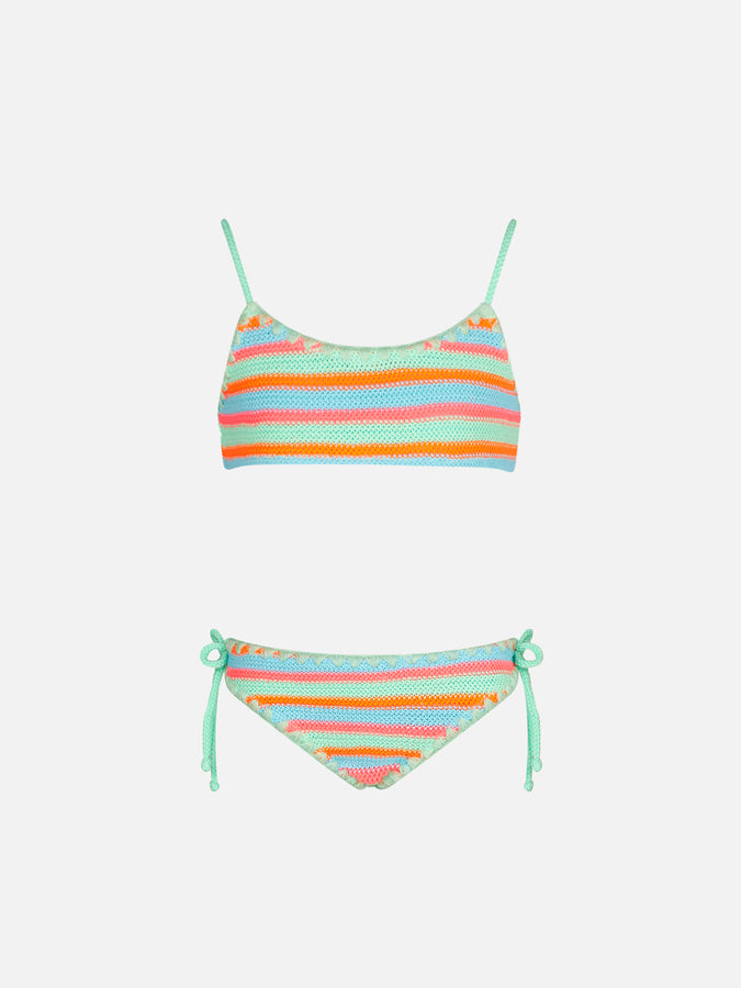 Mc2 Saint Barth Bikini da bambina a bralette crochet con righe multicolore