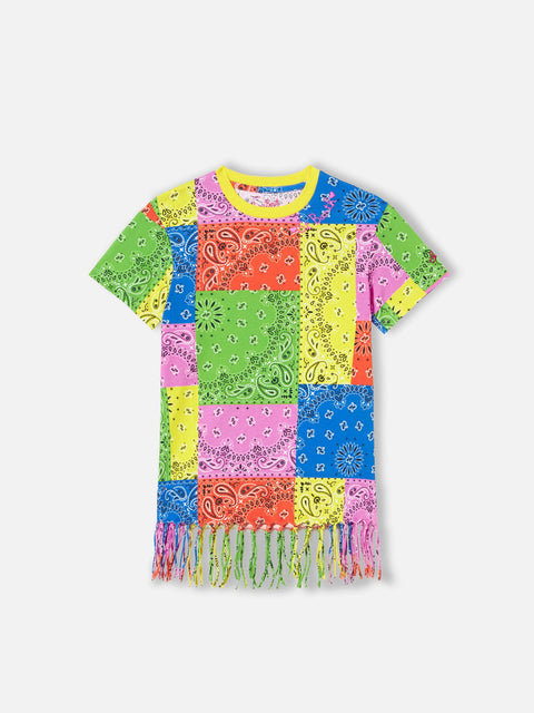 Girl cotton dress with fluo bandanna print - MC2 Saint Barth