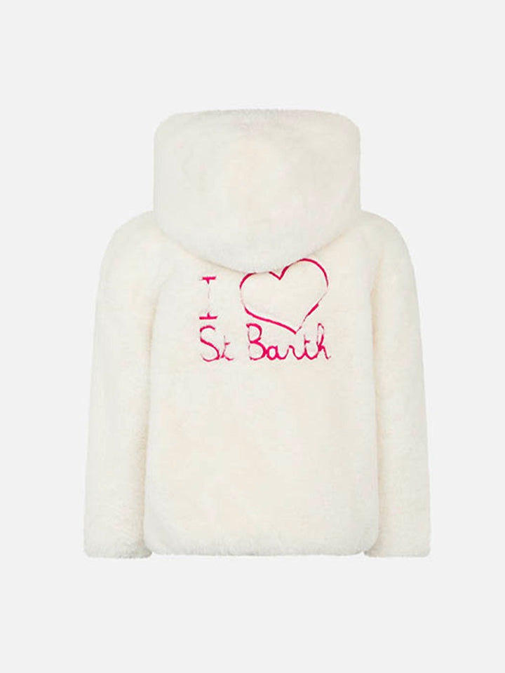 Girl furry white jacket with I Love St. Barth embroidery - MC2 Saint Barth