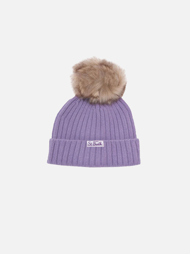 Cappello da bambina con pompon e ricamo Snow Angel