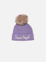 Cappello da bambina con pompon e ricamo Snow Angel