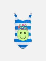 Girl one piece swimsuit with '70 smile print