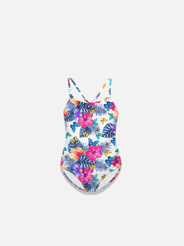 Girl one piece swimsuit with butterfly print