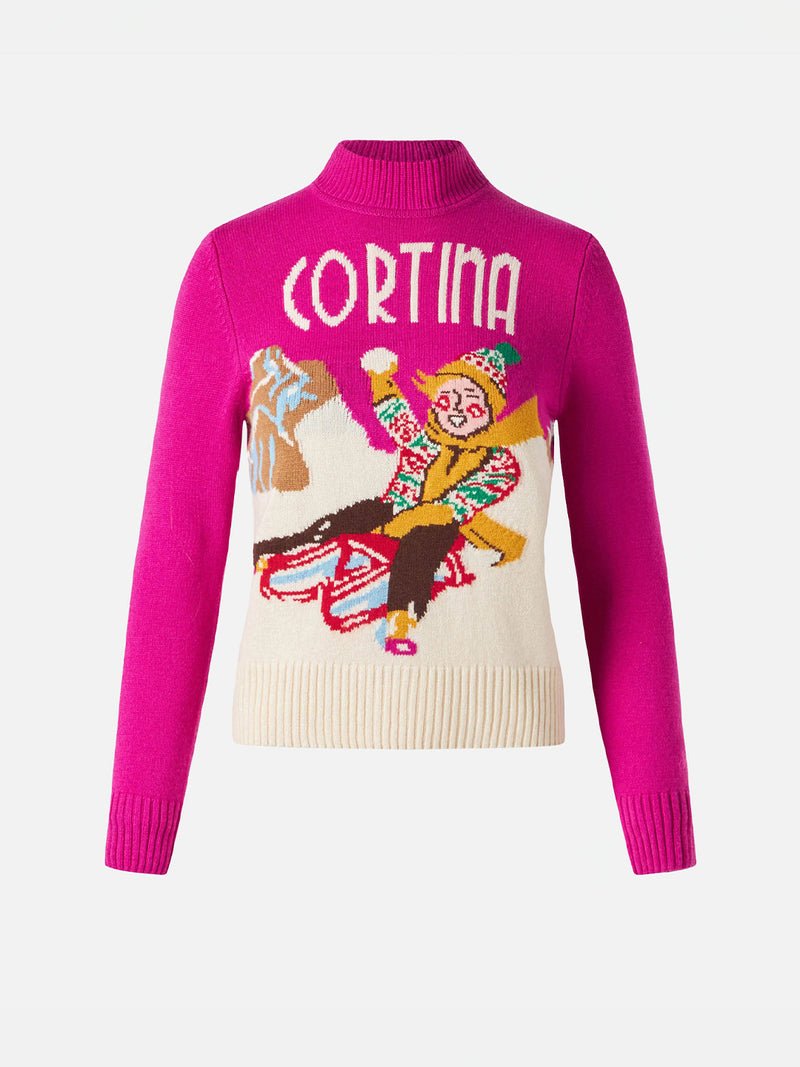 Girl crewneck sweater with Cortina postcard