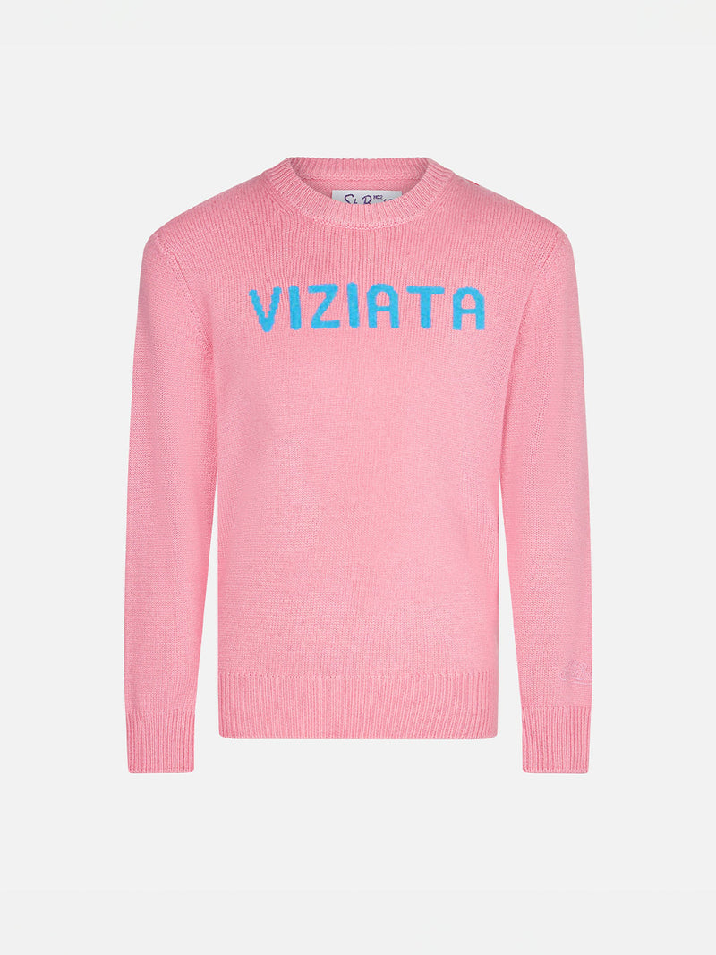 Rosafarbener Mädchenpullover mit Viziata-Aufdruck