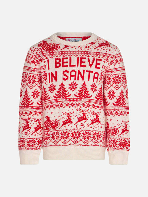 Girl sweater with I believe in Santa jacquard - MC2 Saint Barth