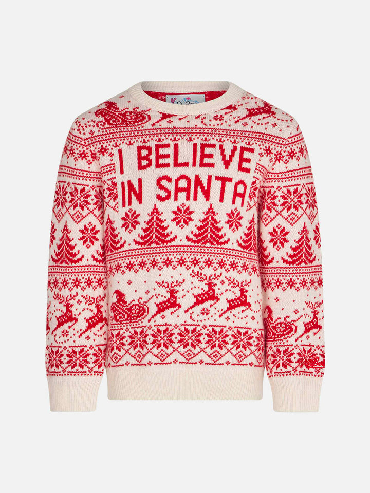 Girl sweater with I believe in Santa jacquard - MC2 Saint Barth