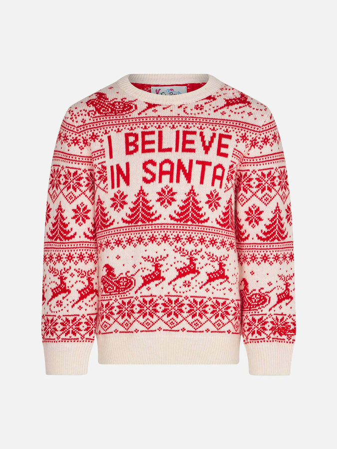 Mc2 Saint Barth Maglia da bambina con stampa jacquard I believe in Santa