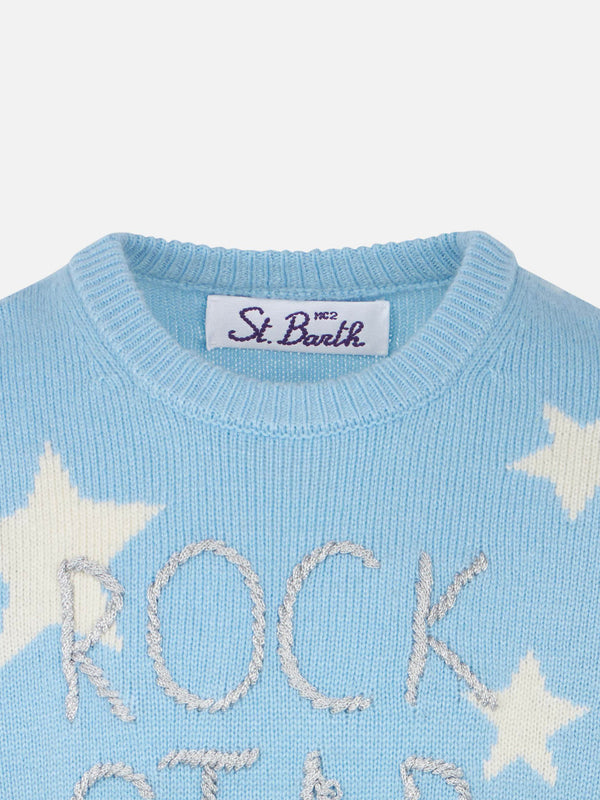 Maglia da bambina con stampa stelle e ricamo Rock Star